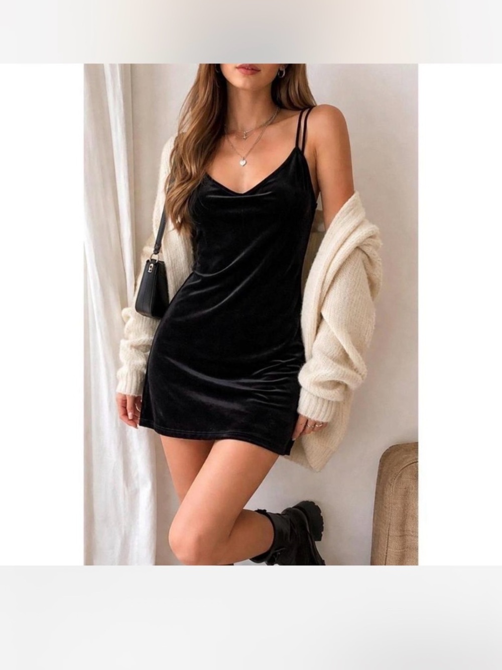 Brandy Melville Black Velvet Mini Slip Dress